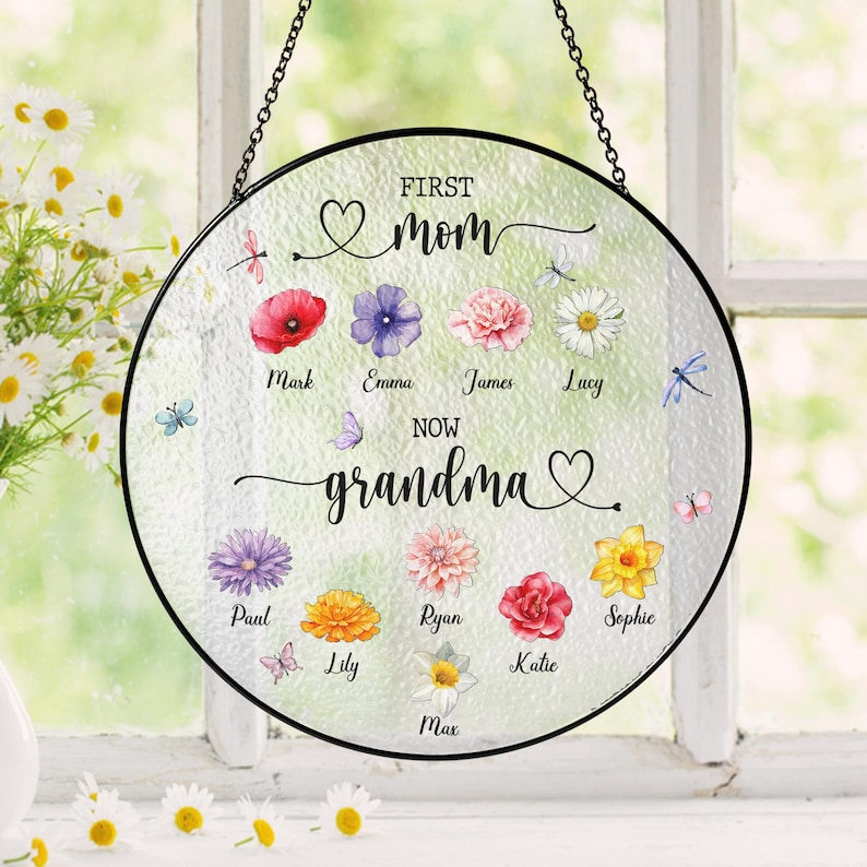 First Mom Now Grandma Stained Glass Suncatcher