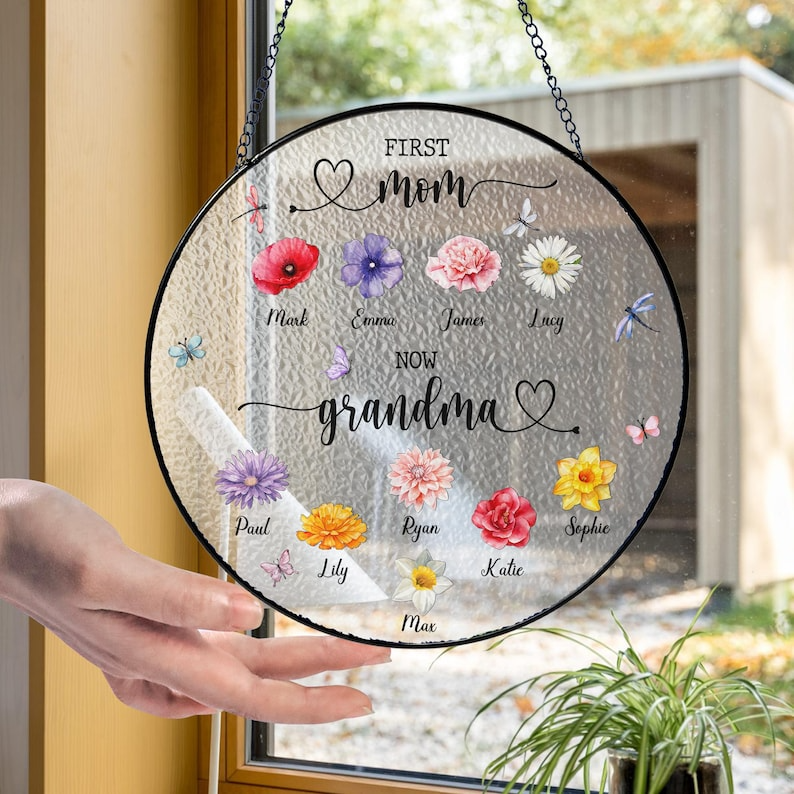 First Mom Now Grandma Stained Glass Suncatcher
