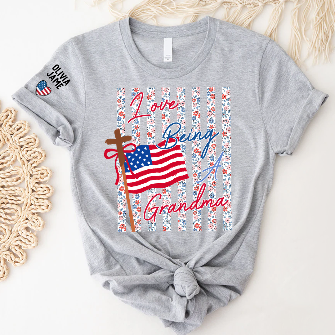 Floral Stripes Love Being A Grandma America Flag, Faith Fourth of July T-Shirt