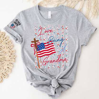Floral Stripes Love Being A Grandma America Flag, Faith Fourth of July T-Shirt