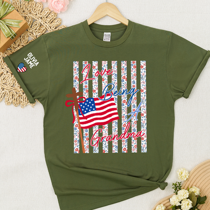 Floral Stripes Love Being A Grandma America Flag, Faith Fourth of July T-Shirt