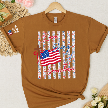 Floral Stripes Love Being A Grandma America Flag, Faith Fourth of July T-Shirt
