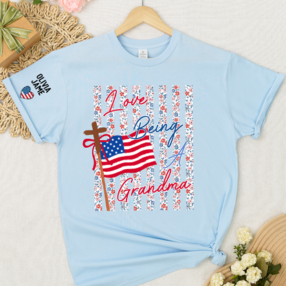 Floral Stripes Love Being A Grandma America Flag, Faith Fourth of July T-Shirt