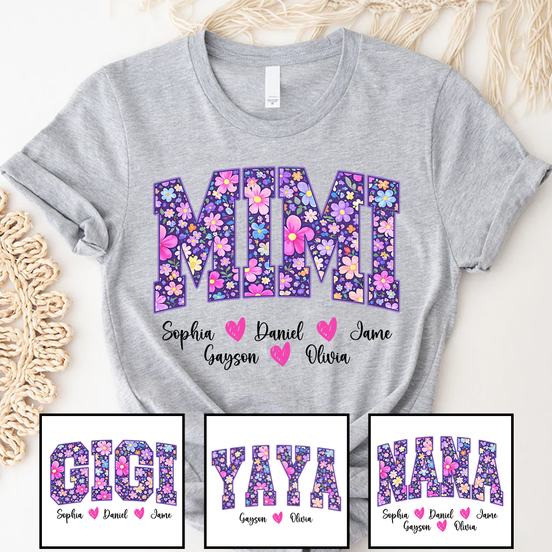 Floral Mimi Custom Grandma and Grandkids Mother's Day Gift T-shirt