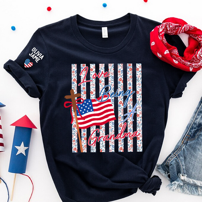 Floral Stripes Love Being A Grandma America Flag, Faith Fourth of July T-Shirt