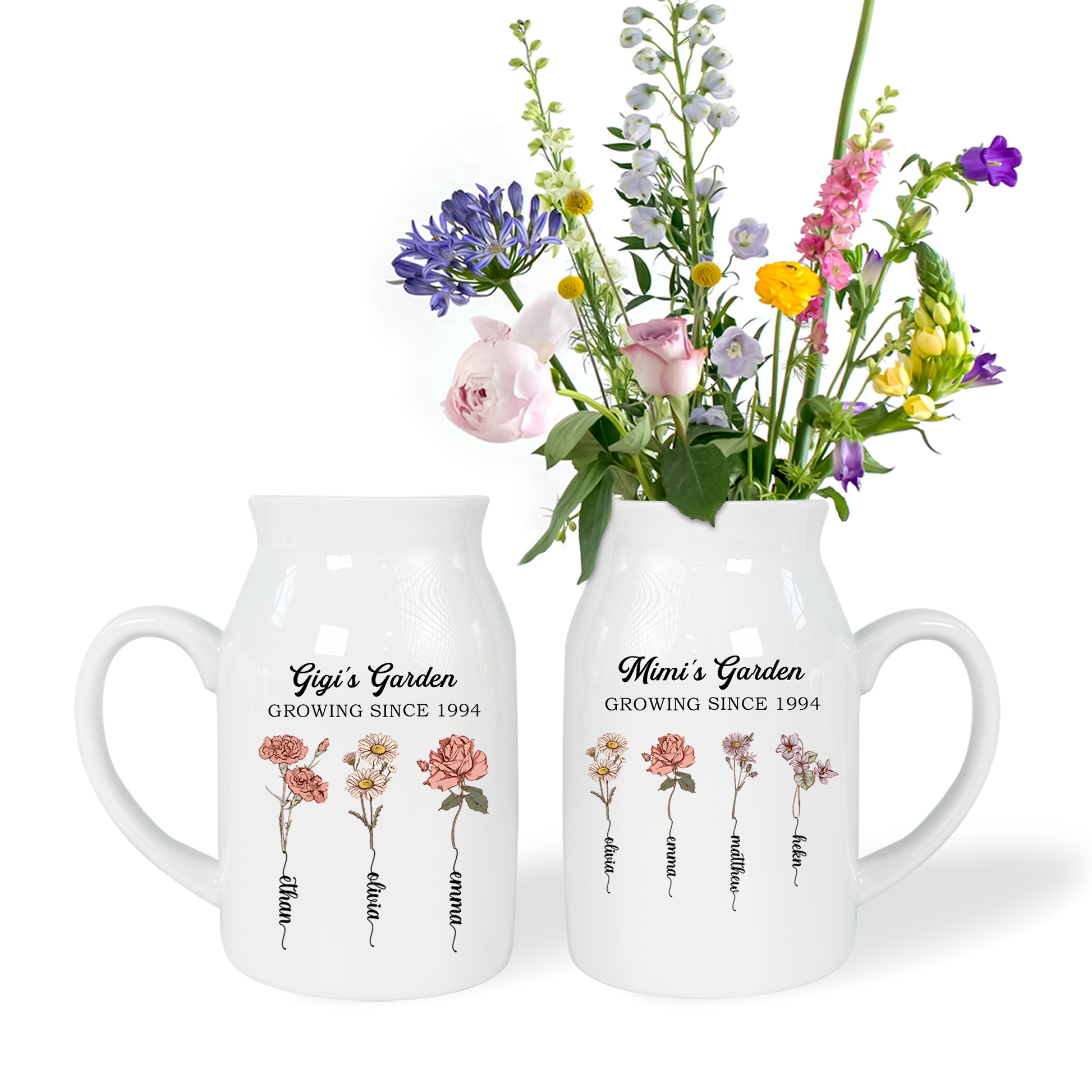 Personalized Grandma's Garden Flower And Grandkids Ceramic Flower Vase