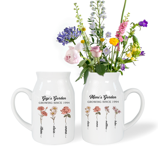 Personalized Grandma's Garden Flower And Grandkids Ceramic Flower Vase