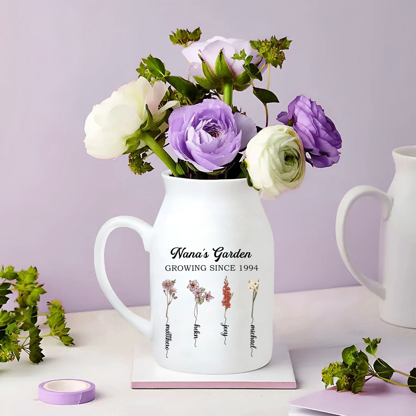 Personalized Grandma's Garden Flower And Grandkids Ceramic Flower Vase