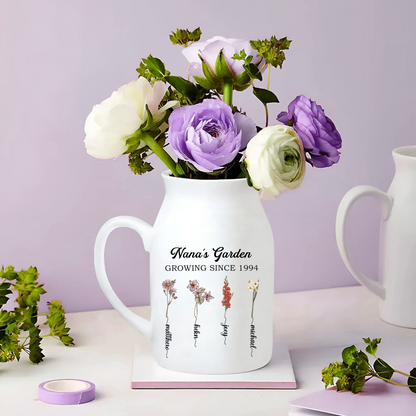 Personalized Grandma's Garden Flower And Grandkids Ceramic Flower Vase
