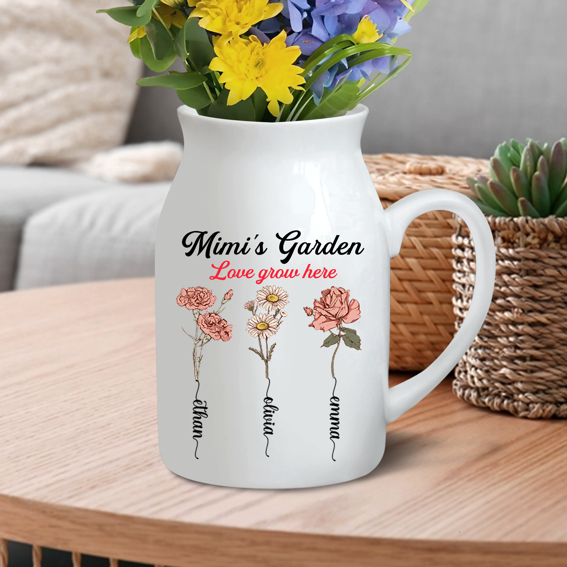 Personalized Mimi Garden Flower And Grandkids Ceramic Flower Vase