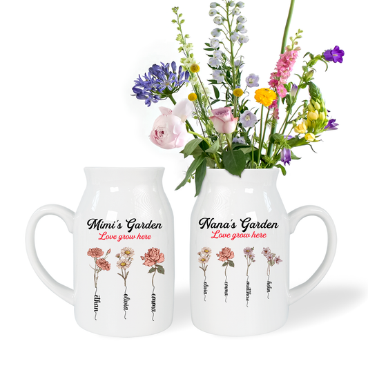 Personalized Mimi Garden Flower And Grandkids Ceramic Flower Vase