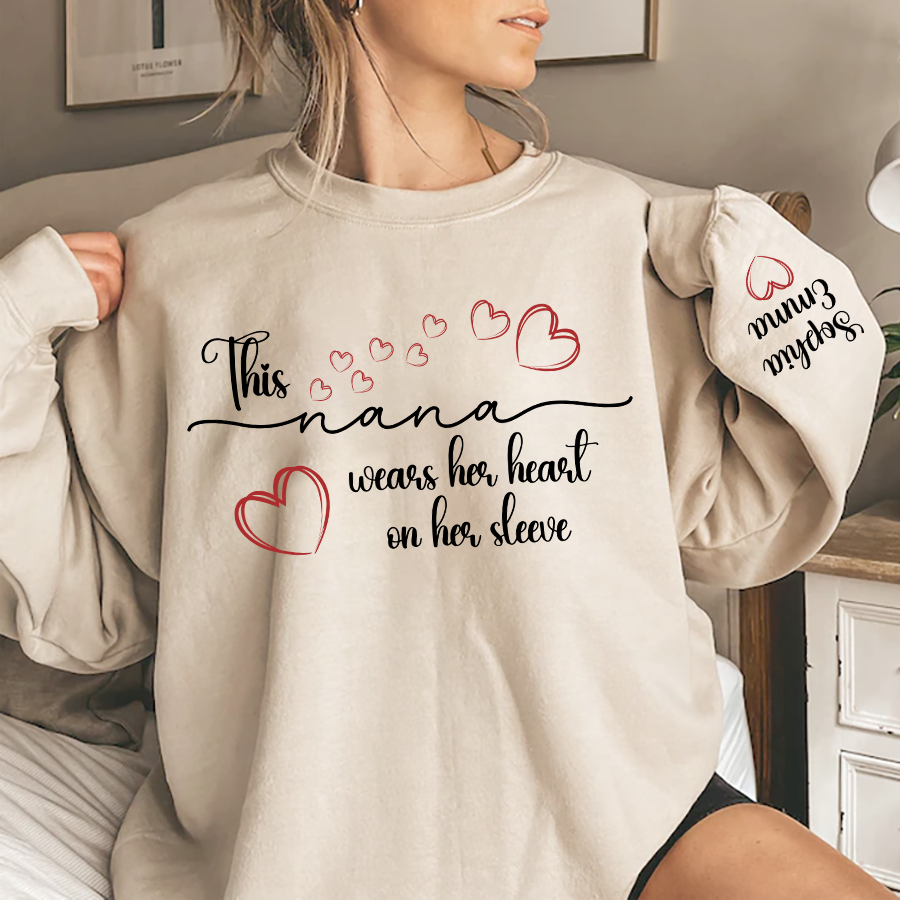 This Nana Wears Heart On Seeve With Grandkids Sweatshirt