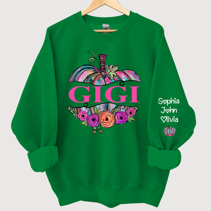 Personalized Gigi Painted Pumpkin And Grandkids Autumn Sweatshirt