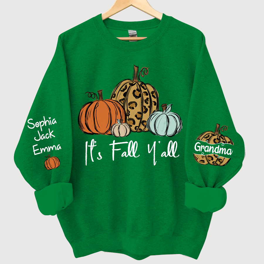 Personalized Its Fall Yall Grandma And Grandkids Pumpkin autumn CL01 Sweatshirt