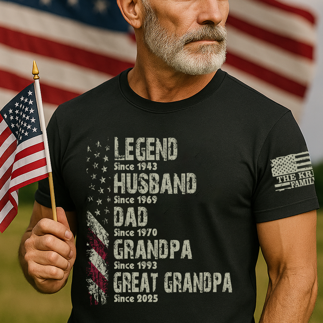 Legend Husband Dad Grandpa Shirt, Personalized Christmas Gift for Grandpa 2025, Custom Family Year Shirt for Dad Husband, Vintage American Flag Tee for Men
