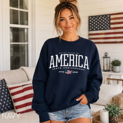 America 250th Anniversary Sweatshirt, Patriotic USA 1776-2026 Crewneck, Vintage American Pride Independence Day Pullover