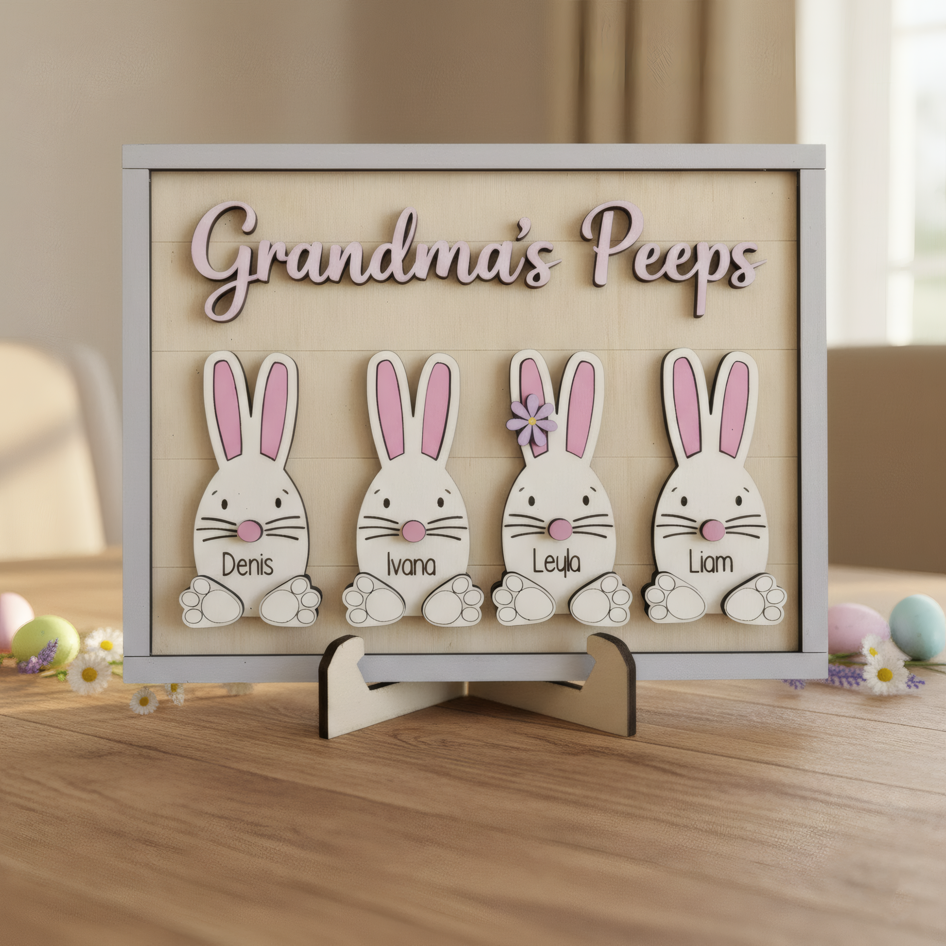 Personalized Easter Wooden Plaque - Custom "Grandma's Peeps" with Grandkids' Names, Easter Bunny Design