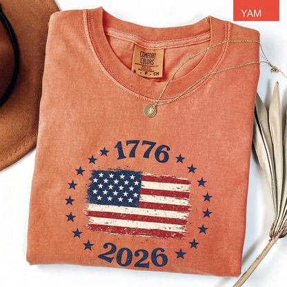 Comfort Colors America 1776 2026 Shirt, Distressed American Flag Graphic Tee, Patriotic USA Anniversary Celebration Apparel, America 250th Anniversary Shirt