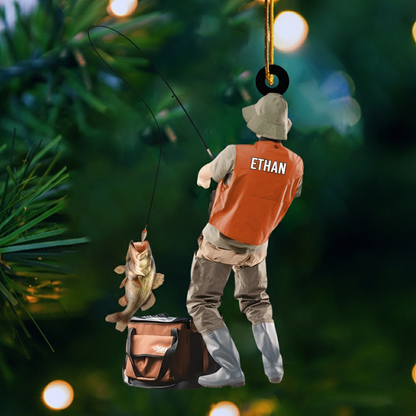 Personalized Fishing Ornament 2025 – Custom Name Fisherman Ornament with Big Catch, Perfect Gift for Fishermen & Outdoor Lovers Ornament