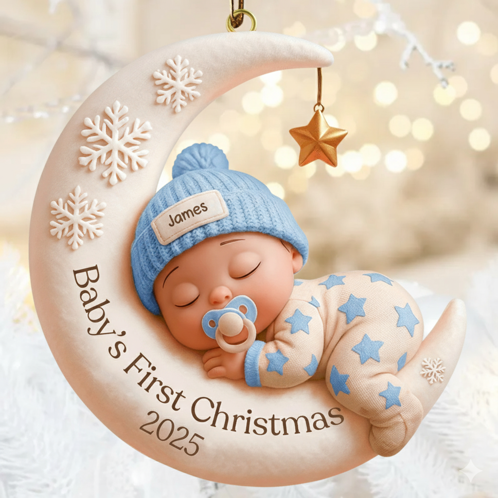 Personalized First Christmas Gift for New Parents - Custom Baby Name & Year Ornament