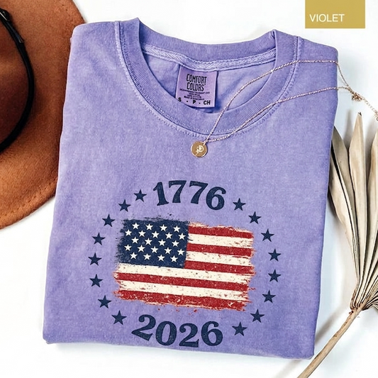 Comfort Colors America 1776 2026 Shirt, Distressed American Flag Graphic Tee, Patriotic USA Anniversary Celebration Apparel, America 250th Anniversary Shirt