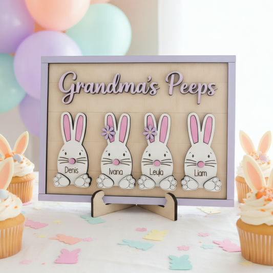 Personalized Easter Wooden Plaque - Custom "Grandma's Peeps" with Grandkids' Names, Easter Bunny Design