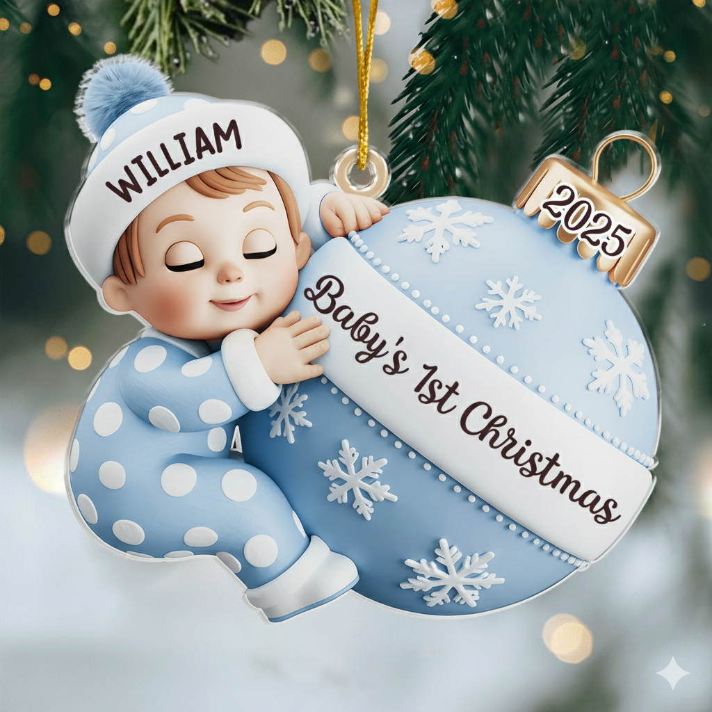Custom Acrylic Ornament, Personalized Christmas Baby Shower, First Christmas Magic Begins