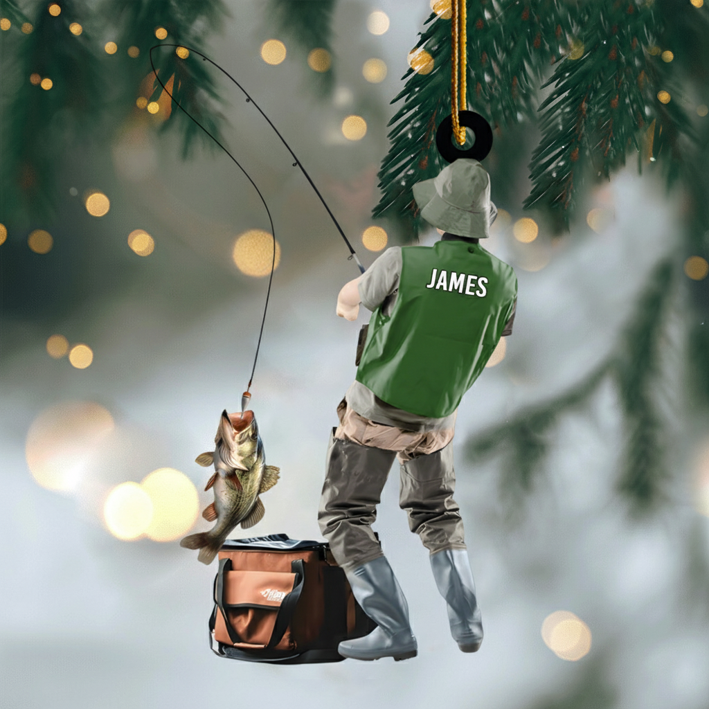 Personalized Fishing Ornament 2025 – Custom Name Fisherman Ornament with Big Catch, Perfect Gift for Fishermen & Outdoor Lovers Ornament