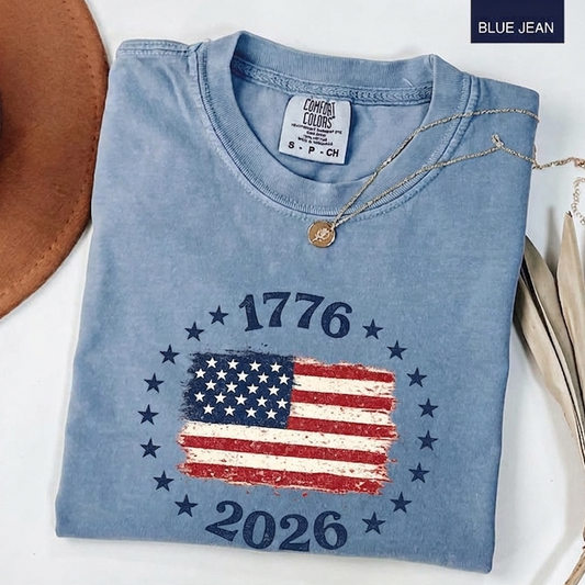 Comfort Colors America 1776 2026 Shirt, Distressed American Flag Graphic Tee, Patriotic USA Anniversary Celebration Apparel, America 250th Anniversary Shirt