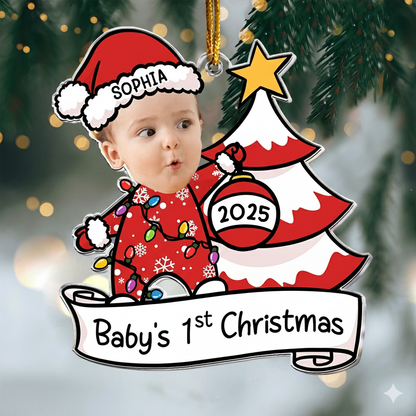 Baby First Christmas Ornament Personalized, Custom Face, Name & Year Xmas Tree Decoration 2025