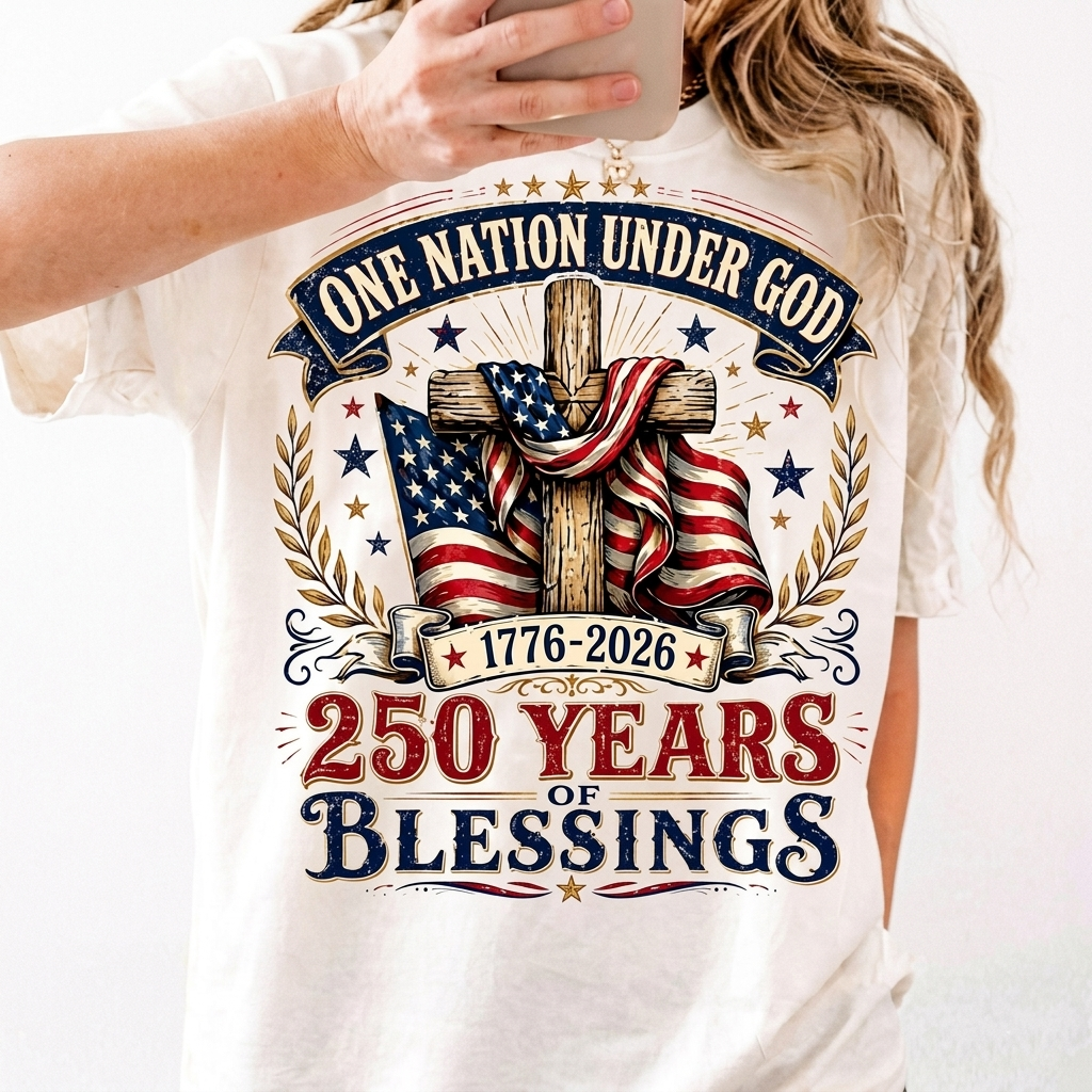 Comfort Colors Christian America 250th Anniversary Shirt, One Nation Under God Tee, Faith and Freedom Patriotic Gift for Men Women