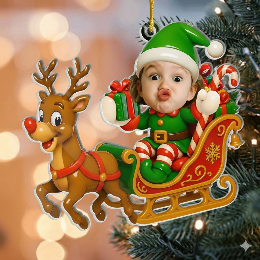 Custom Photo Acrylic Ornament, Personalized Christmas Birthday Gifts For Kids, Sleigh Bells Fun