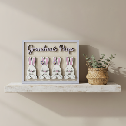Personalized Easter Wooden Plaque - Custom "Grandma's Peeps" with Grandkids' Names, Easter Bunny Design