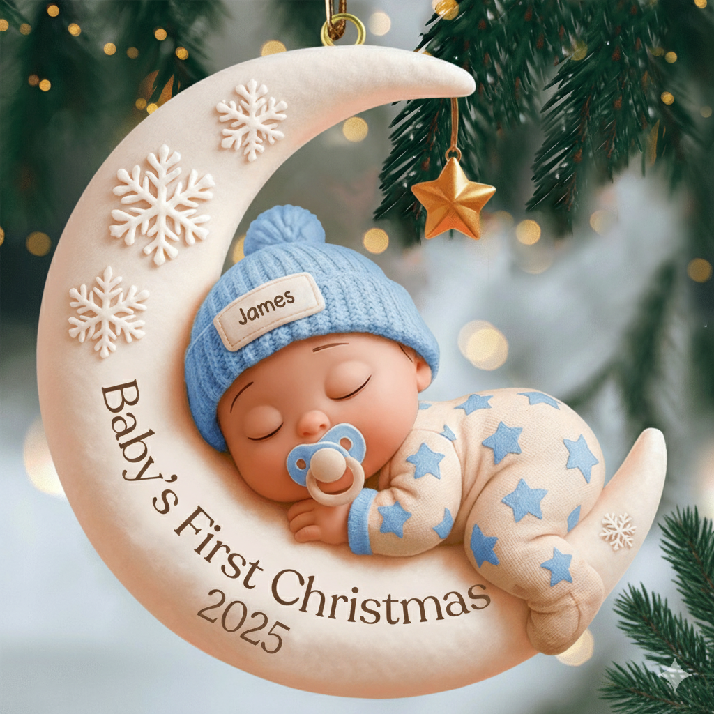 Personalized First Christmas Gift for New Parents - Custom Baby Name & Year Ornament