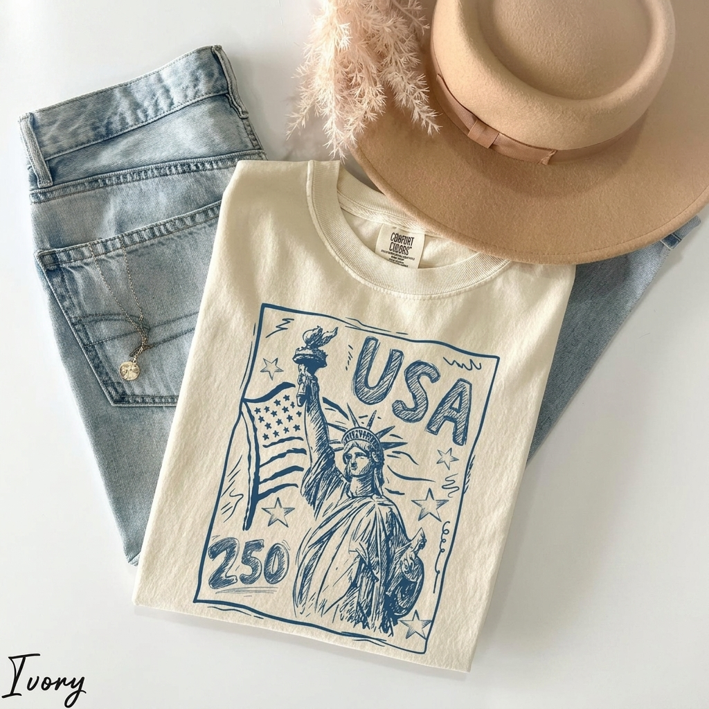 Comfort Colors USA 250th Anniversary Shirt, Statue of Liberty Patriotic Graphic Tee, America 250 Years Celebration T-Shirt for Independence Day