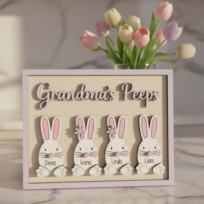 Personalized Easter Wooden Plaque - Custom "Grandma's Peeps" with Grandkids' Names, Easter Bunny Design