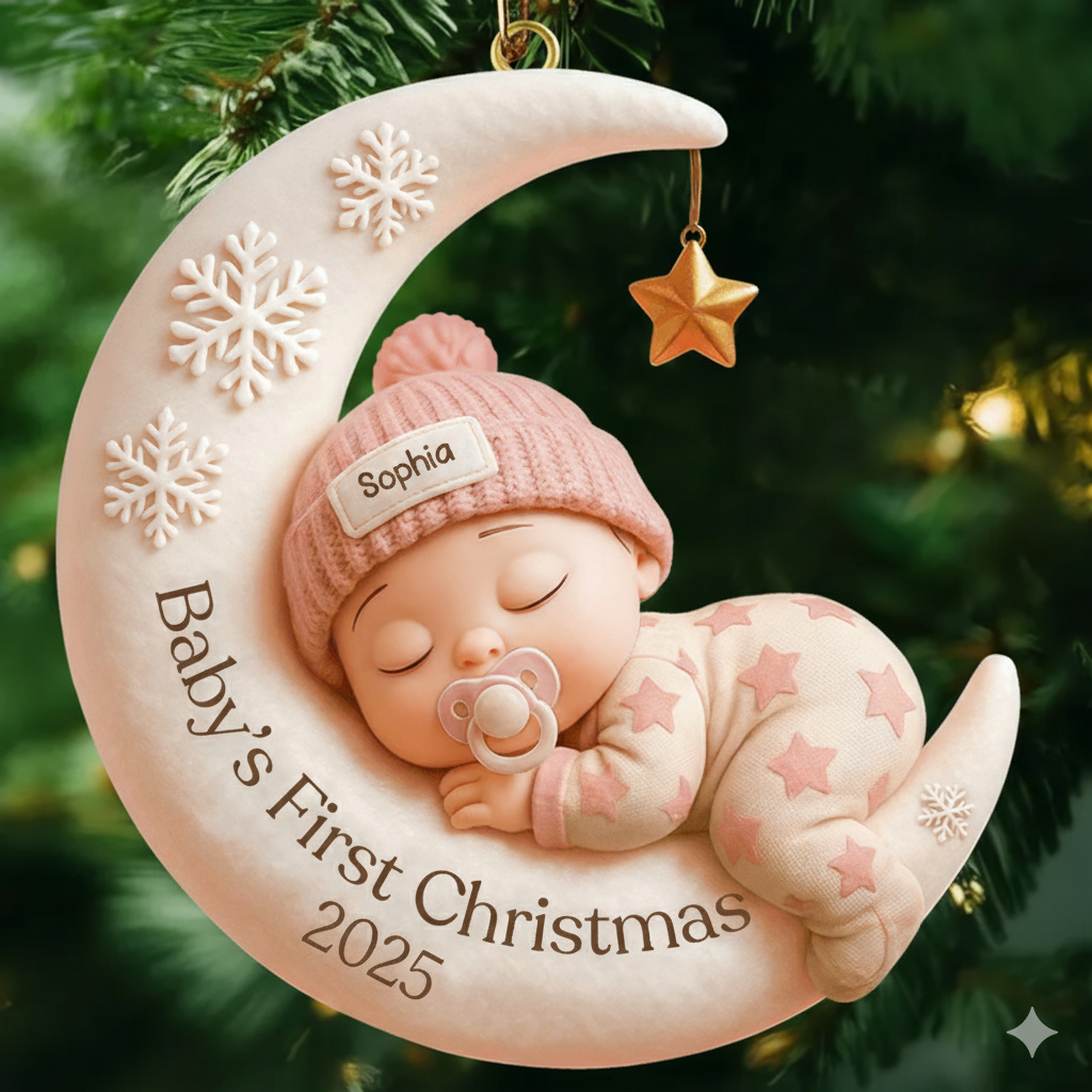 Personalized First Christmas Gift for New Parents - Custom Baby Name & Year Ornament