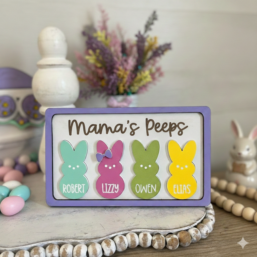 Personalized Easter Wooden Plaque - "Grandma's Peeps" with Custom Grandkids' Names, Cute Bunny Design for Easter