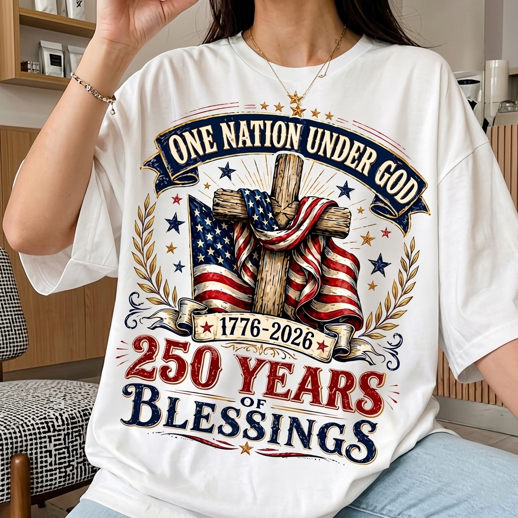 Comfort Colors Christian America 250th Anniversary Shirt, One Nation Under God Tee, Faith and Freedom Patriotic Gift for Men Women