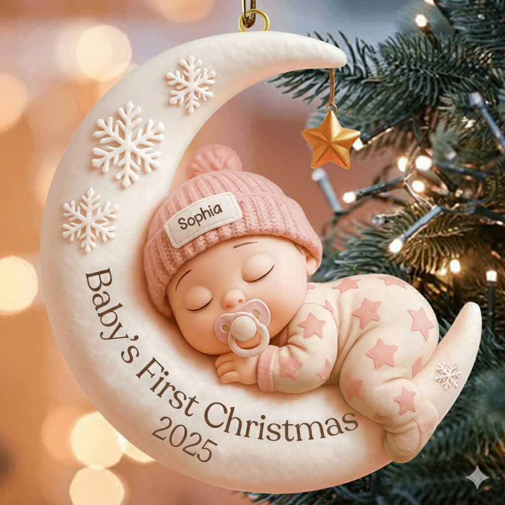 Personalized First Christmas Gift for New Parents - Custom Baby Name & Year Ornament