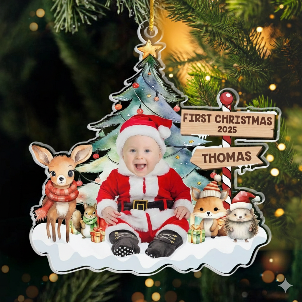 Custom Photo Under The Mistletoe With My Little Bundle Of Joy, Family Personalized Custom Ornament, Christmas Gift For Baby Kids, First Christmas