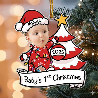 Baby First Christmas Ornament Personalized, Custom Face, Name & Year Xmas Tree Decoration 2025