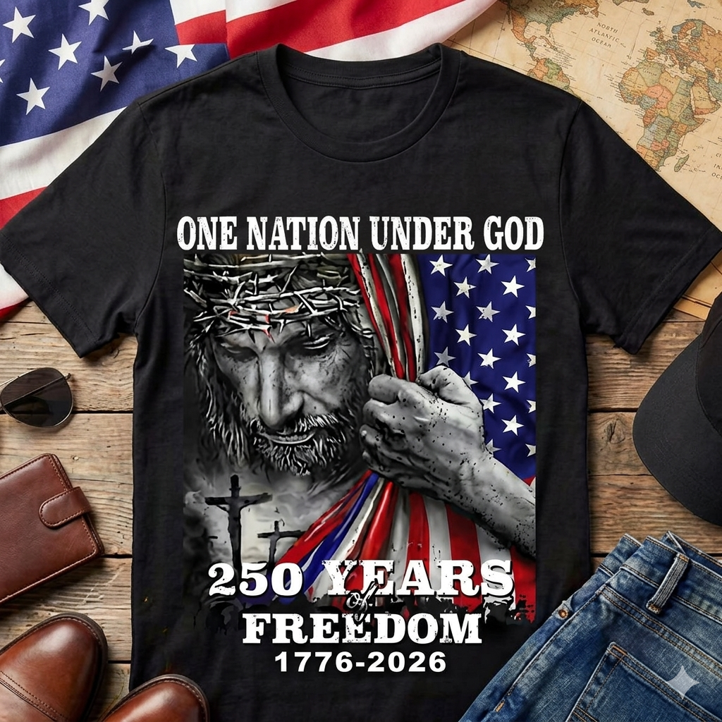Christian America 250th Anniversary Shirt, Faith Freedom Patriotic T-Shirt, USA Semiquincentennial 2026 Apparel