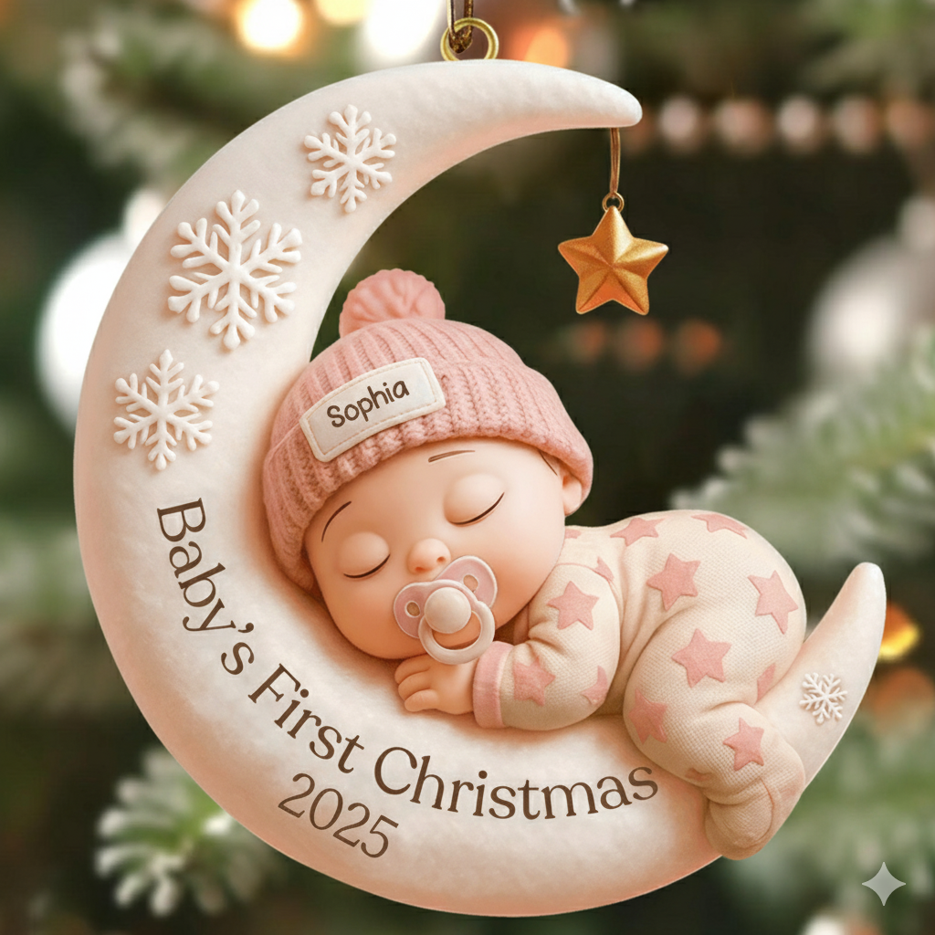 Personalized First Christmas Gift for New Parents - Custom Baby Name & Year Ornament