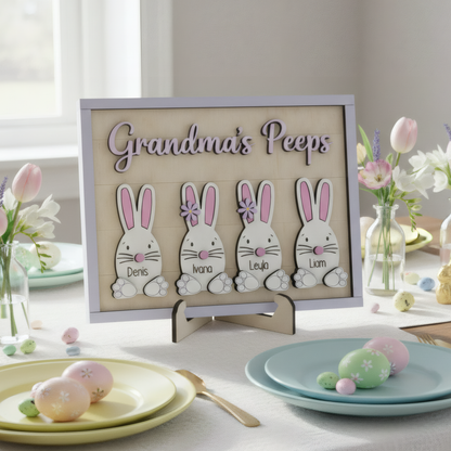 Personalized Easter Wooden Plaque - Custom "Grandma's Peeps" with Grandkids' Names, Easter Bunny Design