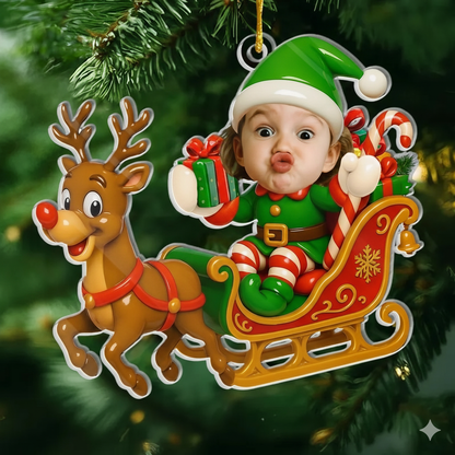 Custom Photo Acrylic Ornament, Personalized Christmas Birthday Gifts For Kids, Sleigh Bells Fun