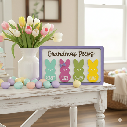 Personalized Easter Wooden Plaque - "Grandma's Peeps" with Custom Grandkids' Names, Cute Bunny Design for Easter