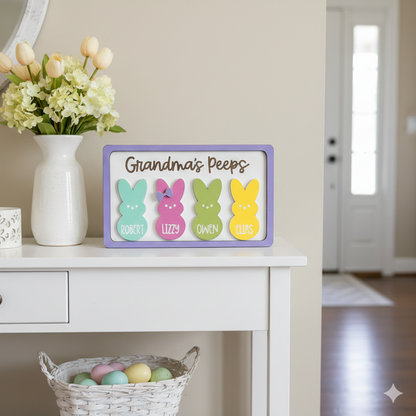Personalized Easter Wooden Plaque - "Grandma's Peeps" with Custom Grandkids' Names, Cute Bunny Design for Easter