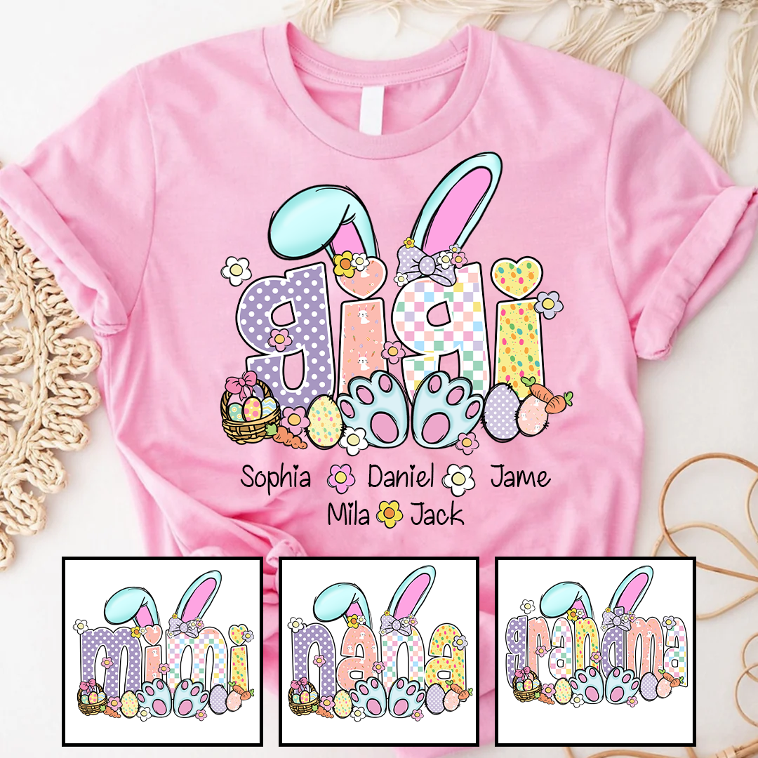 Gigi Bunny Flower Custom Grandma and Grandkids Easter Day T-Shirt