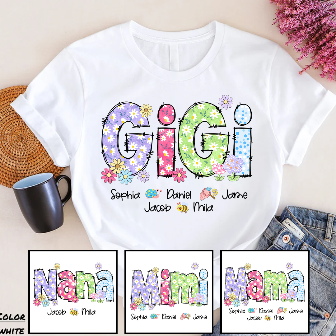 Gigi Flower Custom Gigi And Grandkids T-Shirt